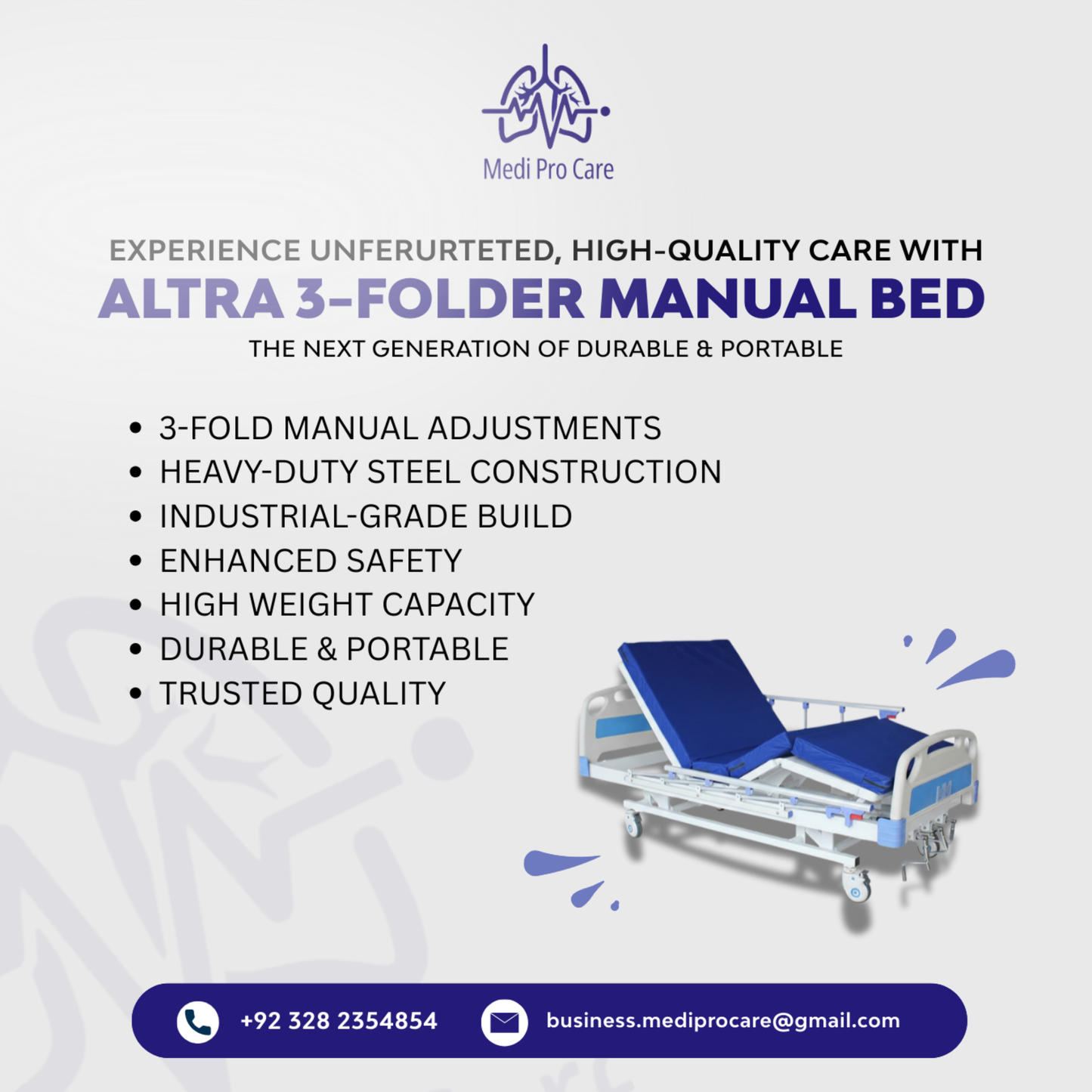 3 Folder China Patient Bed – Durable & Adjustable